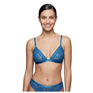 Free People Intimately Lace Triangle Bralette Blue Wireless Medium NWT